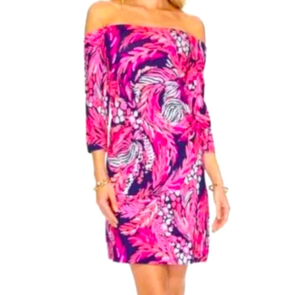 EUC Lilly Pulitzer Laurana off the shoulder It's a jungle in here bright dress M